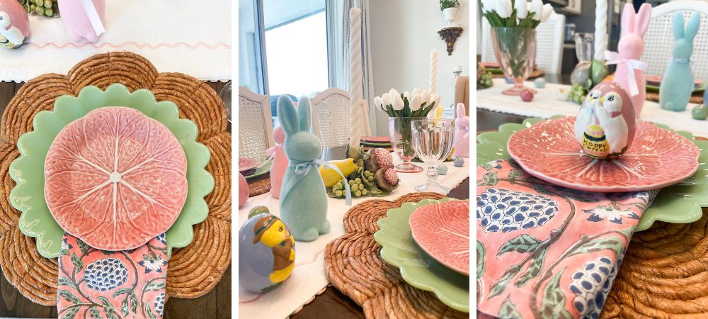 Set of three images of a table decorated for Easter